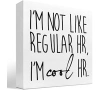 KOPUTE I'm Not Like Regular HR I'm Cool HR Wood Box Sign Decor Desk Sign,Funny Office Wooden Box Block Sign for Human Resource HR Office Shelf Table Decor 7 x 7 Inches