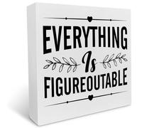 KOPUTE Inspiration Decorative Wooden Box Sign Everything is Figureoutable Wood Block Plaque Decor Home Office Desk Shelf or Wall Display 5 x 5 Inches