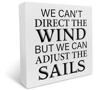 KOPUTE Inspiration Quote Decorative Wooden Box Sign We Cannot Direct The Wind but We Can Adjust Our Sails Wood Block Plaque Decor Home Office Desk Shelf or Wall Display 5 x 5 Inches