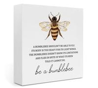 KOPUTE Inspirational Bumble Bee Decor Bee Gifts Wood Box Sign Desk Decor for Rustic Country Wooden Square Sign Decor Summer for Home Nursery Farmhouse 7 x 7 Inches