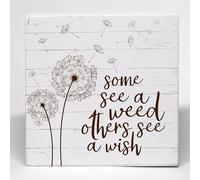 KOPUTE Inspirational Dandelion Wood Box Sign, Dandelion Desk Decor, Spring Signs For Home Decor, Some See A Weed Others See A Wish Motivational Wooden Box Block Sign 5 x 5 Inches