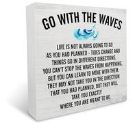 KOPUTE Inspirational Gift Positive Sign Go with the Life is Not Always Going Wood Box Sign Desk Decor Tabletop Signs Decorative Home Office Beach House Decor 5 x 5 Inches