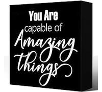 KOPUTE Inspirational Office Wood Box Sign,Positive Office Desk Decor,Motivational Wooden Signs,You Are Capable of Amazing Things Wooden Block Sign 7 x 7 Inches