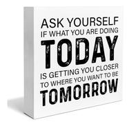 KOPUTE Inspirational Quote Box Sign Home Decor Ask Yourself If What You are Doing Square Wood Sign Desk Decoration Positive Wood Block Plaque Box Sign for Shelf Home 5 x 5 Inches