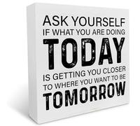 KOPUTE Inspirational Quote Box Sign Home Decor Ask Yourself If What You are Doing Square Wood Sign Desk Decoration Positive Wood Block Plaque Box Sign for Shelf Home 7 x 7 Inches