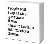 KOPUTE Inspirational Wood Block Signs,People Will Stop Asking Questions If You Answer Wooden Box Sign for Home Shelf Office Tabletop Desk Decor,Funny Motivational Office Sign Decor 7 x 7 Inches