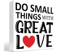 KOPUTE Inspirational Wood Box Sign Desk Decor,Do Small Things with Great Love Motivational Quote Wooden Block Sign for Home Bedroom Office Tabletop,Positive Gifts 7 x 7 Inches
