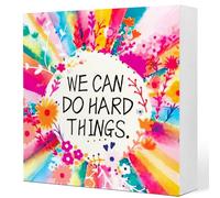 KOPUTE Inspirational Wood Box Sign Desk Decor,Motivational Desk Decor,We Can Do Hand Things Wood Block Plaque Sign Decoration Gifts for Office Drom Decor 7 x 7 Inches