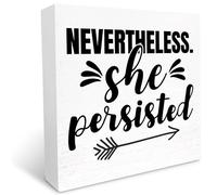 KOPUTE Inspirational Wood Box Sign Nevertheless She Persisted Wooden Block Sign Motivational Desk Decor for Home Office Cubicle Table Decor, Office Gift Coworker Employee 5 x 5 Inches