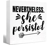 KOPUTE Inspirational Wood Box Sign Nevertheless She Persisted Wooden Block Sign Motivational Desk Decor for Home Office Cubicle Table Decor, Office Gift Coworker Employee 5 x 5 Inches