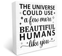 KOPUTE Inspirational Wood Box Sign The Universe Could Use a Few More Beautiful Humans Like You Wooden Block Signs Motivational Desk Decor for Home Office Bedroom Table Decor, 7 x 7 Inches