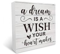 KOPUTE Inspirational Wood Sign, A Dream is a Wish Your Heart Makes Wood Box Sign Desk Decor, Nursery Room Decoration, Tabletop Decor Wall Sign, Home Decor Sign, Farmhouse Decor 7 x 7 Inches