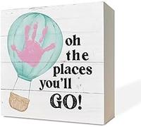 KOPUTE Inspirational Wood Signs, Nursery Decor, Wooden Box Sign Desk Decor, Table Decor Art, Gender Neutral Room Decor, Decor for Girls Room, Oh the Places You'll Go 5 x 5 Inches