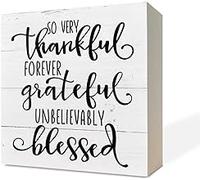 KOPUTE Inspirational Wood Signs,Wooden Box Sign Desk Decor,Decor Wooden Table Sign,Appreciation Gift, Coworker Leader,So Very Thankful Forever Grateful Unbelievably Blessed 5 x 5 Inches