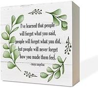 KOPUTE Inspirational Wood Signs, Wooden Box Sign Desk Decor, Home Table Decor,Maya Angelou Saying - I've Learned that... People Will Never Forget How You Made Them Feel 5 x 5 Inches