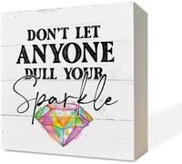 KOPUTE Inspirational Wooden Box Sign Desk Decor, Decorative Wooden Table Sign, Rustic Home Decor, Kids Bedroom Decor, Classroom Decor, Don't Let Anyone Dull Your Sparkle 7 x 7 Inches
