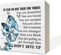 KOPUTE Inspirational Wooden Box Sign Desk Decor Inspiring And Supportive Wood Plaque Gift Butterfly Decor Table Sign, You Are Going To Get Through This Don't Give Up 7 x 7 Inches