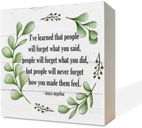 KOPUTE Inspirational Wooden Box Sign Desk Decor, Rustic Farmhouse Decor, Maya Angelou Saying - I've Learned That... People Will Never Forget How You Made Them Feel 7 x 7 Inches
