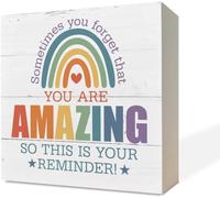 KOPUTE Inspirational Wooden Box Sign Desk Decor, Table Art Signs, Home Office Decor, Gift For Coworker Family, Sometimes You Forget That You Are Amazing So This Is Your Reminder 7 x 7 Inches