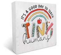 KOPUTE It's a Good Day to Teach Tiny Humans Wood Box Sign Desk Decor,Teacher Appreciation Wooden Block Plaque Sign for Home Office,Best Teacher Gifts 7 x 7 Inches
