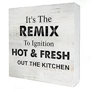 KOPUTE It's The Remix to Ignition Hot And Fresh Out The Kitchen Wooden Box Sign Desk Decor Funny Kitchen Box Sign Wood Block Sign Rustic Home Decor 7 x 7 Inches