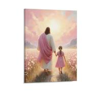 KOPUTE Jesus Walking with Girl Canvas Wall Art Christian The Way He Leads Wall Decor Picture I Will Walk with Christ Poster,Bedroom Art, Wall Decor Living Room, Wall Art, Frameless 12x16inch