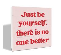 KOPUTE Just Be Yourself Sign, Motivational Wood Sign, Rustic Box Sign Decor Tabletop, Home Decor, Desk Decor Art, Bedroom Decor, Female Office Desk Decor, Birthday Gift 7 x 7 Inches