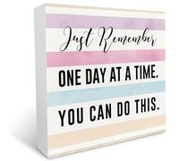 KOPUTE Just Remember One Day at a Time, Inspirational Quote Square Rustic Desk Wood Box Sign Block Plaque Decor, Inspirational Gifts, Farmhouse Decor Home Decor for Home Office, 5 x 5 Inches