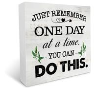 KOPUTE Just Remember One Day at a Time Wood Box Sign Home Decor Rustic Inspirational You Can Do It Wooden Box Sign Block Plaque for Wall Tabletop Desk Home Office Decoration 7 x 7 Inches