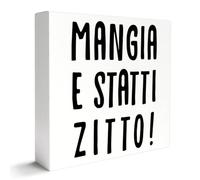 KOPUTE Kitchen Decor Wooden Box Sign, Funny Italian Kitchen Table Decoration Dining Room Counter Cabinets Decor, Mangia e Statti Zitto, Kitchen for Mom Wo New Home House 5 x 5 Inches