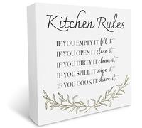 KOPUTE Kitchen Rules If You Empty it Fill it Rustic Wood Box Sign Desk Decor Inspirational Wooden Block Sign for Home Office Desk Shelf Decoration 7 x 7 Inches