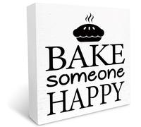 KOPUTE Kitchen Wood Box Signs,Bake Someone Happy Kitchen Wood Block Signs with Sayings for Kitchen Table Decor,Funny Kitchen Sign Decor 5 x 5 Inches