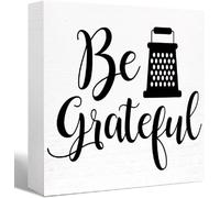KOPUTE Kitchen Wood Box Signs,Be Grateful Kitchen Wood Block Signs with Sayings for Kitchen Table Decor,Funny Kitchen Sign Decor for Shelf Counter 7 x 7 Inches