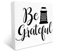 KOPUTE Kitchen Wood Box Signs,Be Grateful Kitchen Wood Block Signs with Sayings for Kitchen Table Decor,Funny Kitchen Sign Decor 7 x 7 Inches