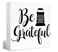 KOPUTE Kitchen Wood Box Signs,Be Grateful Kitchen Wood Block Signs with Sayings for Kitchen Table Decor,Funny Kitchen Sign Decor for Shelf Counter 5 x 5 Inches