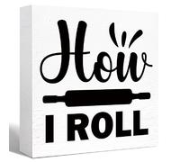KOPUTE Kitchen Wood Box Signs,How I Roll Kitchen Wood Block Signs with Sayings for Kitchen Table Decor,Funny Kitchen Sign Decor for Shelf Counter 7 x 7 Inches