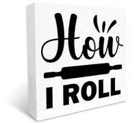 KOPUTE Kitchen Wood Box Signs,How I Roll Kitchen Wood Block Signs with Sayings for Kitchen Table Decor,Funny Kitchen Sign Decor 7 x 7 Inches