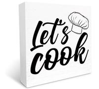 KOPUTE Kitchen Wood Box Signs,Let's Cook Kitchen Wood Block Signs with Sayings for Kitchen Table Decor,Funny Kitchen Sign Decor for Shelf Counter 5 x 5 Inches