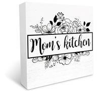 KOPUTE Kitchen Wood Box Signs,Rustic Mom's Kitchen Kitchen Wood Block Signs with Sayings for Kitchen Table Decor,Funny Kitchen Sign Decor for Shelf Counter 5 x 5 Inches