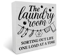 KOPUTE Laundry Room Decorative Wooden Box Sign The Laundry Room Sorting out Life Wood Block Plaque Decor Farmhouse Home Shelf or Wall Display 7 x 7 Inches