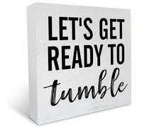 KOPUTE Laundry Room Wooden Box Sign Rustic Style Let's Get Ready to Tumble Laundry Wood Block Tabletop Sign Decorative Desk Sign Decor for Home Shelf 7 x 7 Inches