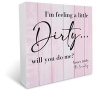 KOPUTE Laundry Sign Desk Decor Wooden Box Sign Rustic Funny Wood Block Plaque Sign Laundry Room Shelf Table Decoration I'm Feeling A Little Dirty Will You Do Me 5 x 5 Inches