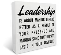 KOPUTE Leader Gift Inspirational Leadership Quote Wood Box Sign Leadership is about Making Others Better Wooden Sign Plaque Keepsake Desk Wall Office Decor 7 x 7 Inches