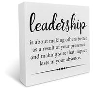 KOPUTE Leadership Quote Decorative Wooden Box Sign Leadership is about Making Others Better Wood Block Plaque Decor Desk Shelf or Wall Display for Office Boss Leader Retiret 5 x 5 Inches