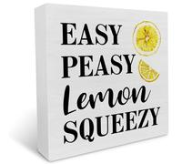KOPUTE Lemon Wooden Box Sign Easy Peasy Lemon Squeezy Wood Box Sign Art Blocks Desk Decor Rustic Signs for Shelf Tabletop Wall Home Decoration 7 x 7 Inches