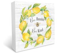 KOPUTE Lemons & Bees bee humble bee kind Wood Box Sign Desk Decor Home Office Cubicle Shelf Decoration 7 x 7 Inches