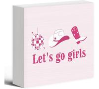 KOPUTE Let‘s Go Girls Western Cowgirl Pink Wood Box Sign Desk Decor, Western Preppy Bachelorette Party Cowgirl Wooden Block Sign for Western Home Girls Room Decor 5 x 5 Inches