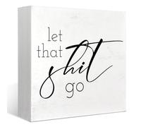 KOPUTE Let That Shit Go Wooden Box Sign Decor,Funny Bathroom Decor,Funny Restroom Wood Plaque Sign,Restroom Decor and Accessories, 5 x 5 Inches