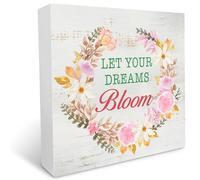 KOPUTE Let Your Dreams Bloom Wood Box Sign Home Decor Rustic Inspirational Dream Quote Wooden Box Sign Block Plaque for Wall Tabletop Desk Home Office Decoration 7 x 7 Inches