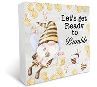 KOPUTE Let's Get Ready to Bumble Wood Box Sign Home Decor Rustic Gnome Wooden Box Sign Block Plaque for Wall Tabletop Desk Home Office Decoration 7 x 7 Inches